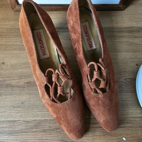 VINTAGE NEW OLD STOCK COSMOPOLITAN BROWN GENUINE LEATHER HEELS SHOES SIZE 8.5 - Picture 3 of 16